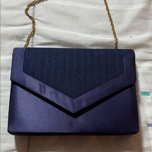 Valerie Stevens Midnight Blue Clutch with Gold Chain